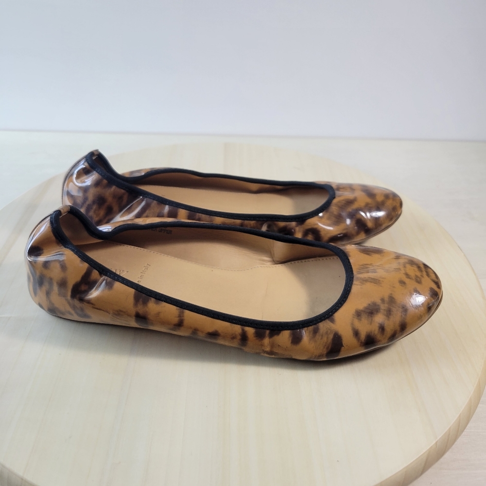 J.Crew Leopard Print Patent Leather Ballet Flats Womens Size 9 Made in Italy